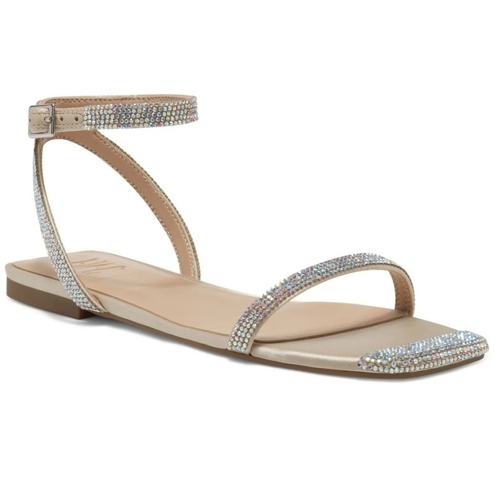 INC Women's Persida Beige Rhinestone Square Toe Slip-On Sandals - Size 5.5
